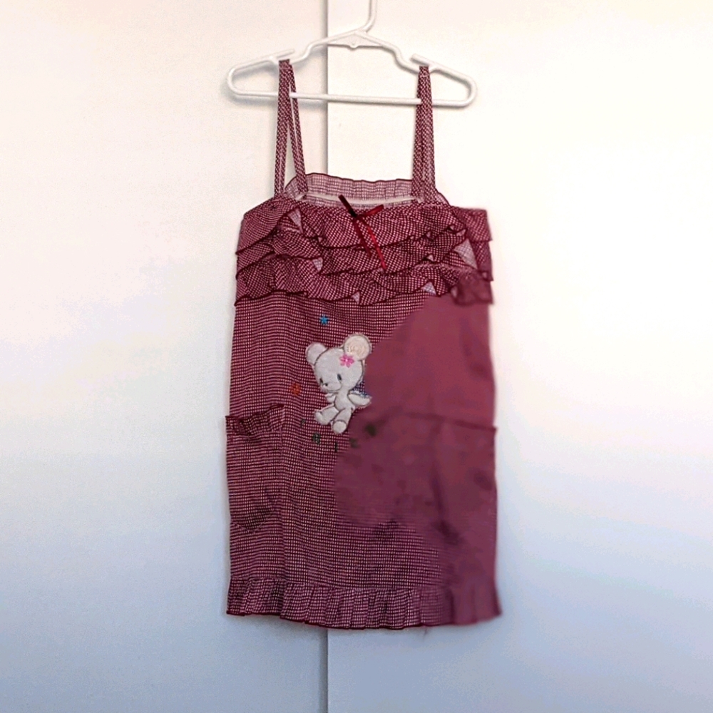 Red Ruffled Gingham Teddy Bear Strapped Camisole